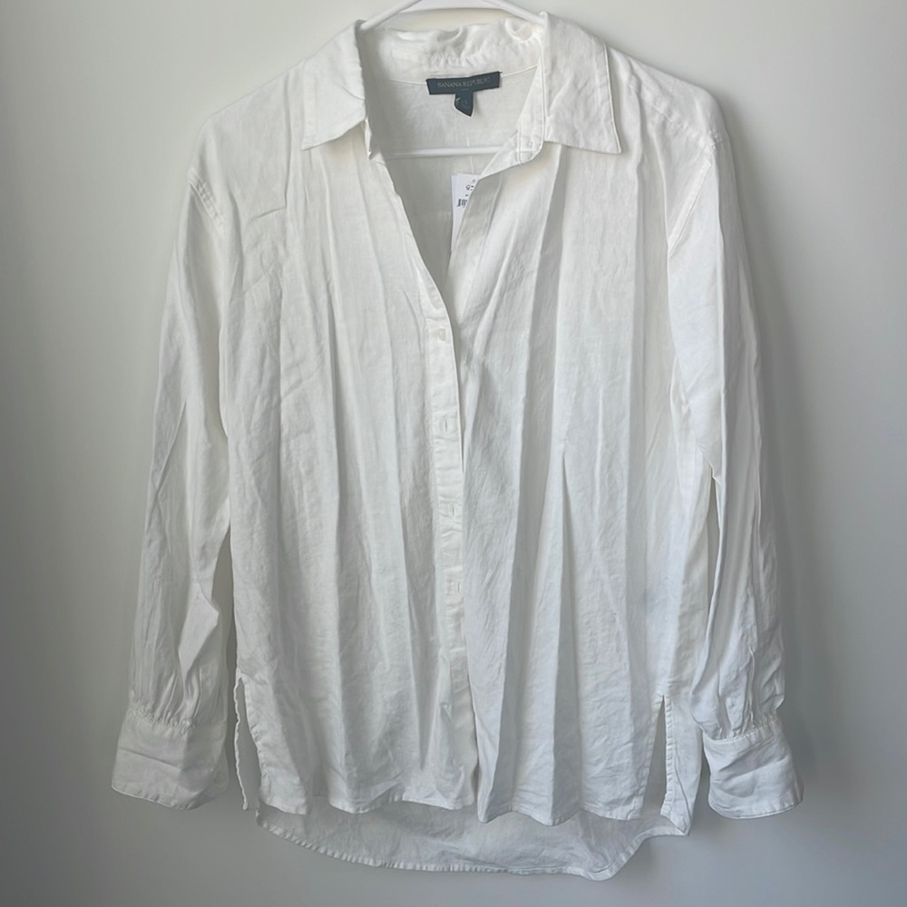 Linen Blend Button-up Long-sleeve Top